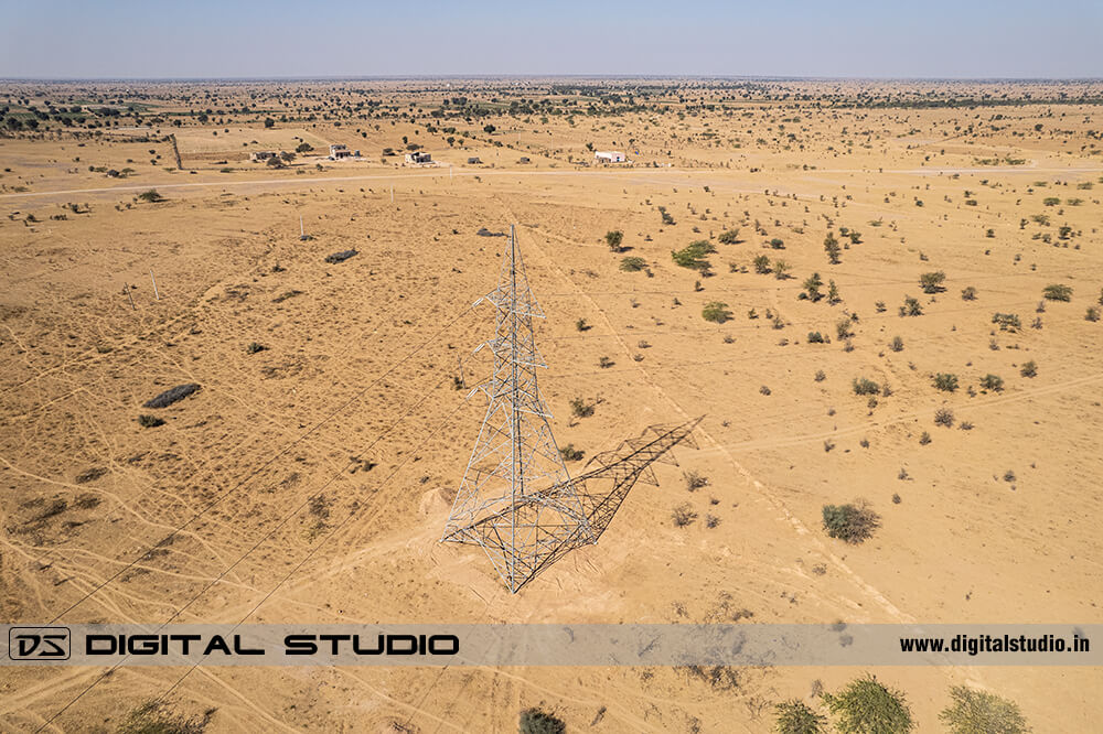 High voltage lines and tower photo by drone