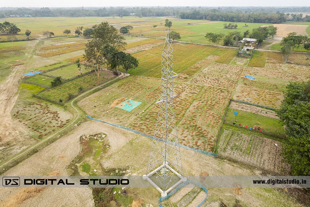 Aerial photo of high voltage transmission tower