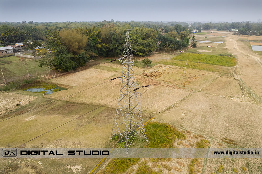 Bird eye view of transmission tower at Assam