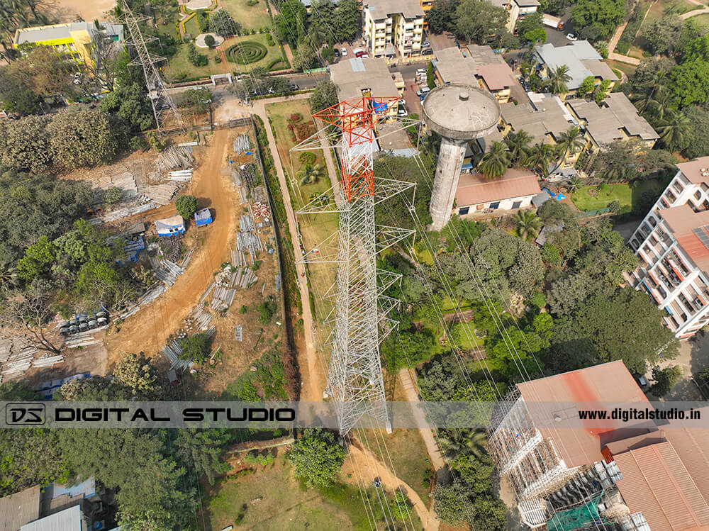 Drone photograph of high voltage power line