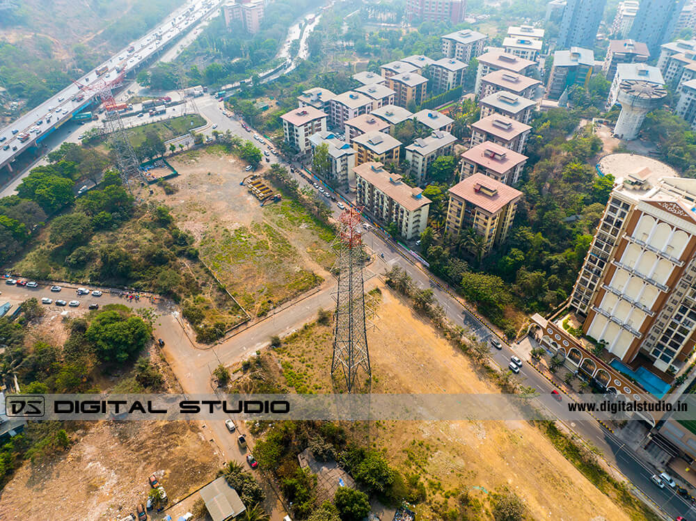 High voltage transmission lines and tower photo by drone