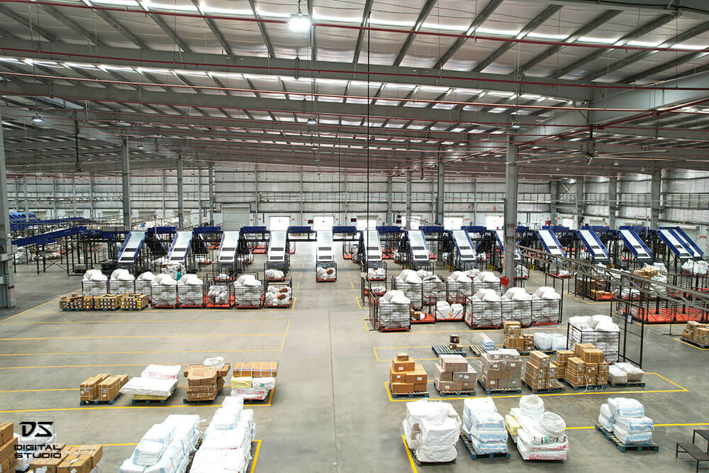 Aerial drone view of the Busybees logistics warehouse site layout and facility area
