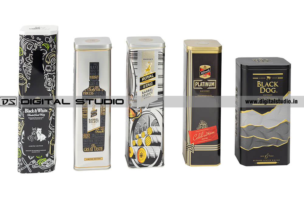 Whiskey and rum tin boxes
