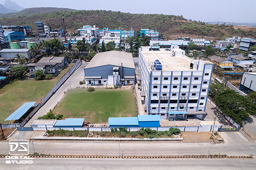 Perspective drone shot of a Ambernath MIDC factory
