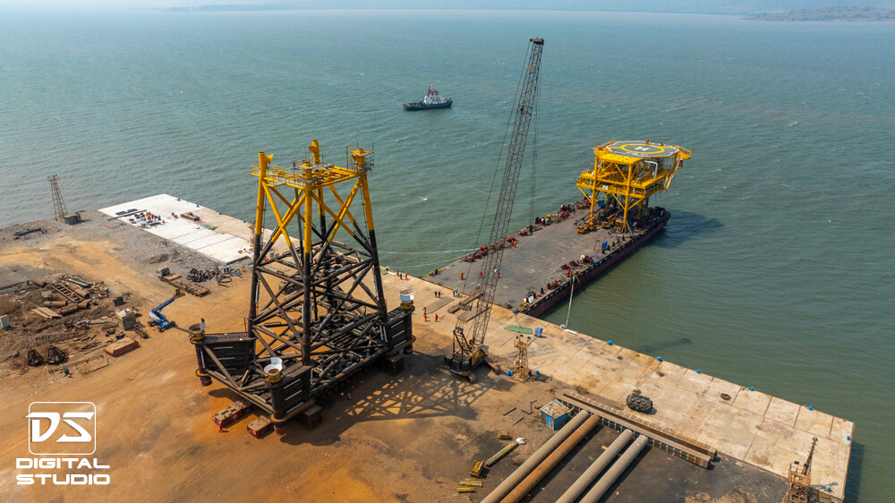 Long shot of the loaded barge
