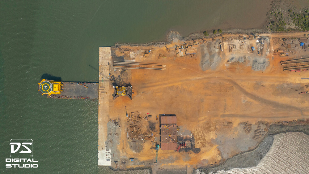 Top down view of the loaded barge with a deck