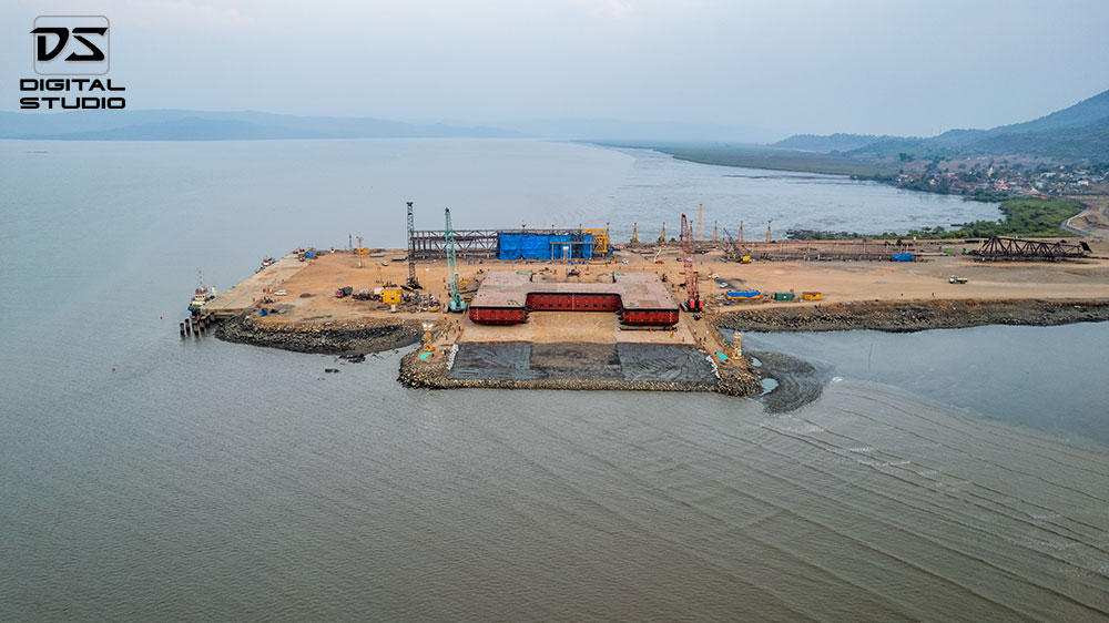 Drone photograph of ship building yard
