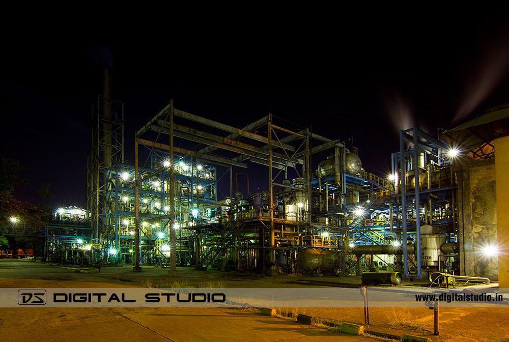 IG Petrochemical plant from ground at night