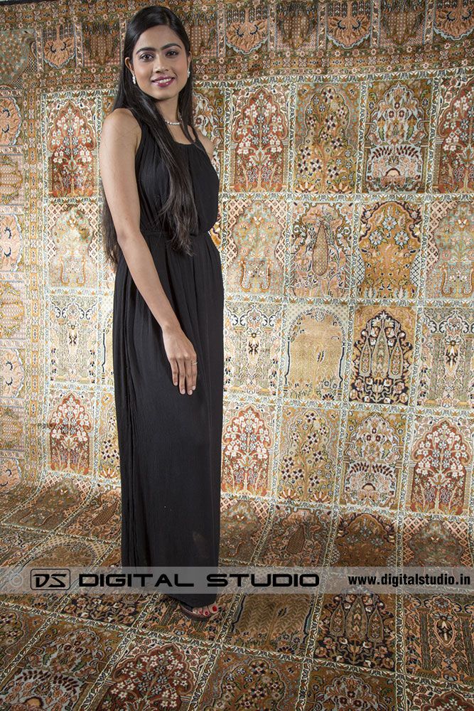 Silk handmade carpet with standing model