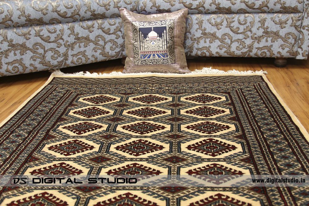 Oriental design silk carpet with cushion