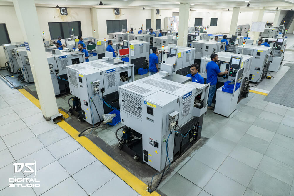Drone shot of CNC floor