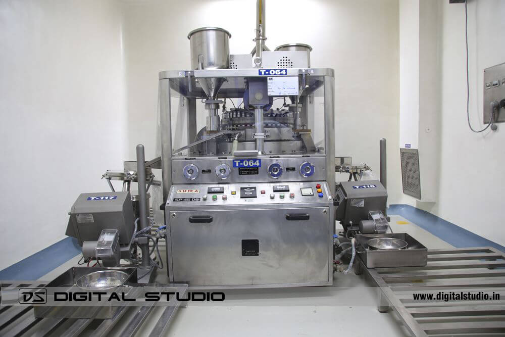 Pan-India pharma manufacturing line photographed in factory setting