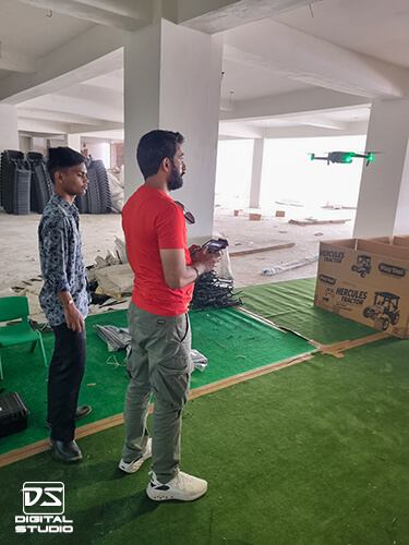 Drone pilot on-site of a warehouse at Delhi NCR