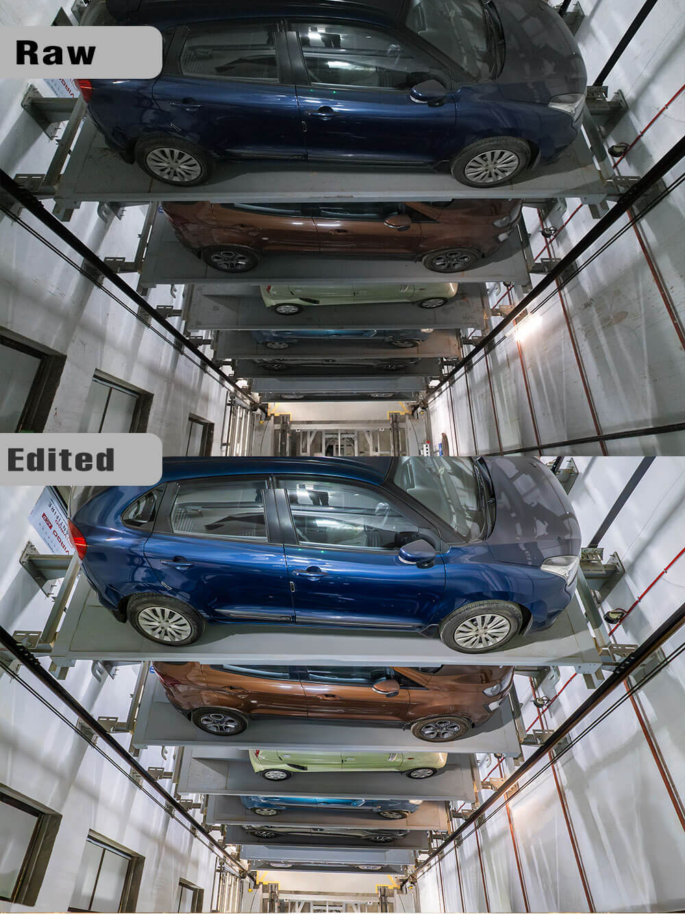 Drone shots of tower car parking system