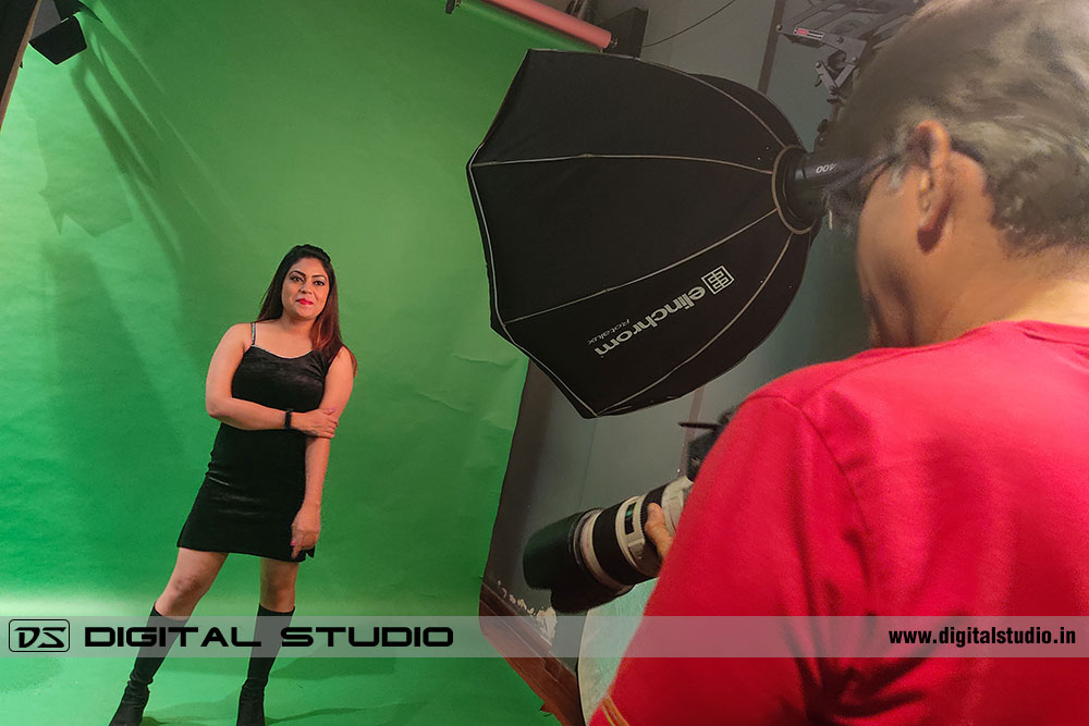 Portfolio shoot on a green screen aka chroma